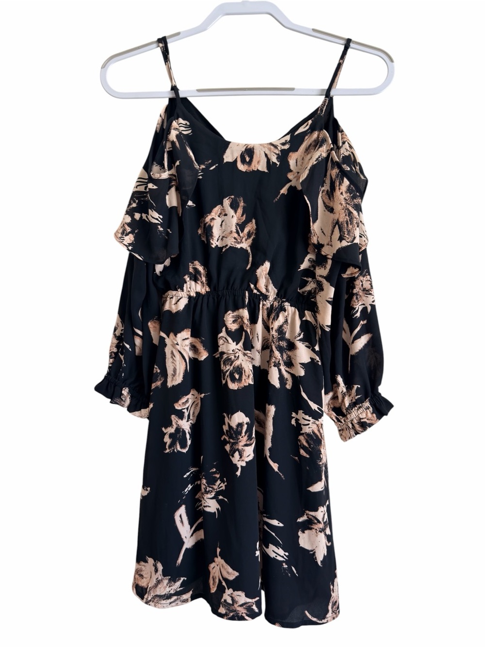 Aqua Black & Beige Floral Cold-Shoulder Summer Dress Size XS - Picture 3 of 7